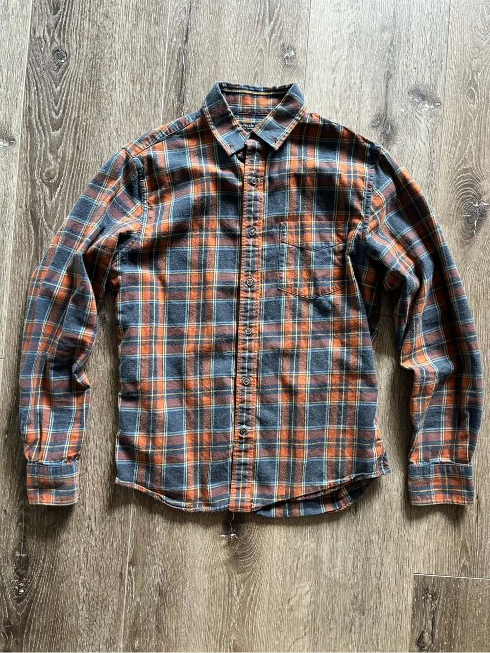 Banana Republic Orange and Gray Plaid Button-Down Shirt